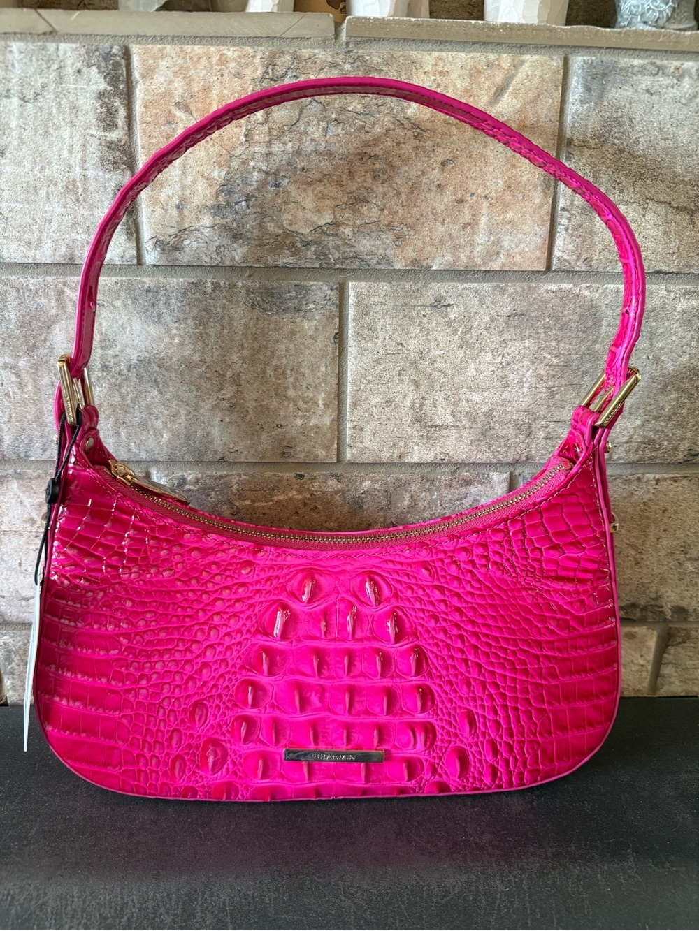 Brahmin Hot Pink Croc-Embossed Shoulder Bag